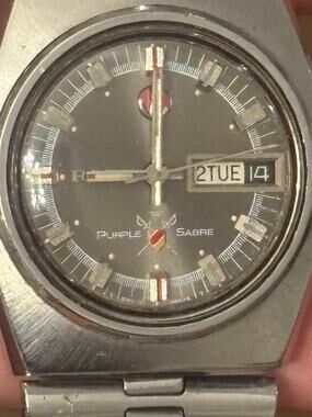 Vintage Rado Stainless Steel Mens Purple Sabre Automatic Watch Seiko Actus Band